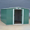 10X8FT Metal Garden Shed Apex Roof With Free Foundation Base Storage House Green
