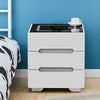 3 Drawers White Bedside Tables Cabinets Wireless Charging LED Lights Bedroom