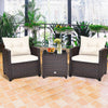 3Pcs Outdoor Conversation Set Garden Furniture Patio Rattan Sofa Table Set White