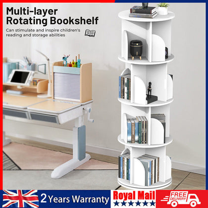 4-Layer 360° Rotating Bookshelf Bookcase Display Floor Standing Storage Rack New