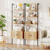 Boho Open Display Shelf Storage Organizer with Rattan Cabinet-Natural