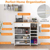 Drop Leaf Kitchen Island Cart Storage Cart on Wheels-Black-White