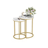 Set of 2 Luxury Accent End Side Table Minimalist Round Coffee Table Golden Frame