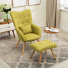 Upholstered Linen High Back Armchair Sofa Wing Chair with Footstool Lounge Seat