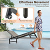 Outdoor Recliner Chair PE Rattan Patio Chaise Lounge Adjustable Backrest w/Wheel