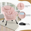 Upholstered Sherpa Reading Chair Accent Sofa Chair Set w/Footrest-Pink