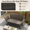 Metal Frame Wicker Couch Patio Convertible Sofa for 2-Grey