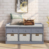 Shoe Storage Cabinet Hallway Bench Stool w Seat Cushion 3 Rattan Basket 3 Drawer