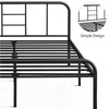 4ft6 Double Bed Frame, Strong Metal Bed Frame with Headboard, Black