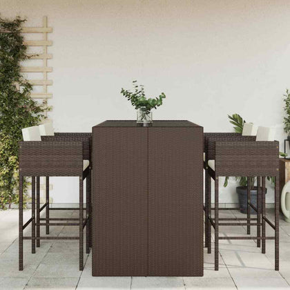 5 Piece Garden Bar Set with Cushions Brown Poly Rattan vidaXL