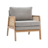 Wooden Frame Upholstered Fabric Rattan Armrest Reading Armchair Accent Chair