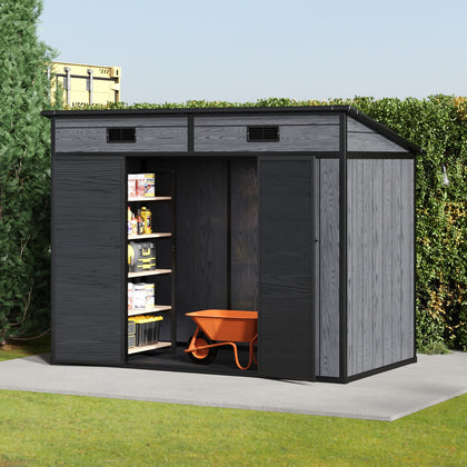 2 Doors Pent Shed Outdoor Tool House Lockable Plastic Garden Storage Sheds Grey