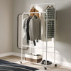 Rolling Double Clothes Rail Hanging Rack Garment DisplayStand Shoe Storage Shelf