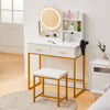 Dressing Table Vanity Set with Dimmable LED Light Mirror Socket Stool 2 Drawers