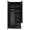 Black 2 Door 2 Drawer Wardrobe with Hanging Rail Wooden Clothes Storage Cupboard