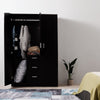 3 Door triple Wardrobe 3 Drawers Black - Bedroom Furniture Storage Cupboard