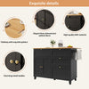 Kitchen Storage Trolley, Rolling Island Cabinet with Drop-Leaf Tabletop, Black