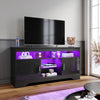 High Gloss 2 Door TV Unit Cabinet 135cm Black TV Stand Sideboard Entertainment