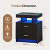 Bedside Table with Charging Station, High Gloss Nigtstand with LED Lights