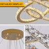 Gold Crystal Pendant Lights Chandelier LED Ceiling Light Dimmable Remote 3 Rings
