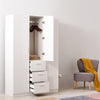 White 3 Door 3 Drawer Triple Wardrobe with Storage Shelves Hanging Rail Bedroom