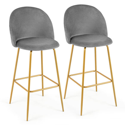 2Pcs Bar Stool Upholstered Pub Chairs Counter Height Stools w/ Footrests Grey