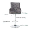 360° Swivel Grey Velvet Bar Stool Gas Lift w/Lion Head Door Knocker &Tufted Back