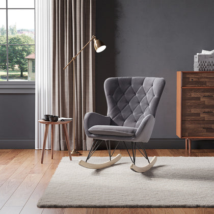 Argyle Velvet Upholstered Armchair Recliner Rocking Chair Sofa Living Bedroom