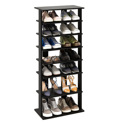 7-Tier Tall Shoe Rack Space Saving Organizer Storage Shelf Double Rows Black