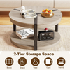 Coffee Table Round 2 Tier Storage Shelf Solid Rubber Wood Living Room Oak Black