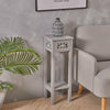 Grey Wooden Tall Table Narrow Slim Stand Nightstand with Sliding Drawer Shelf UK