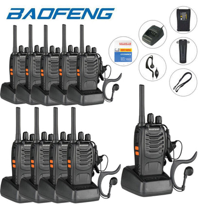 10 Packs Baofeng BF-88E Two Way Radio Walkie Talkies 1500mAh USB Charger