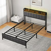 Levede Double Bed Frame Upholstered Headboard Metal Mattress Base LED Lights USB