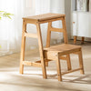 Folding 2-Step Stool Bamboo Wood Adult Kid Step Ladder Chair Stool Display Stand