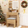 Modern Dressing Table Set LED Mirror Vanity Desk Stool with Charging Station