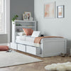 Wooden Single Bed with 3 Storage Drawers & Shelf Headboard White Grey