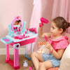Girl Pink Vanity Table Children Kids Dressing Mirror Makeup Toy Pretend Play Set