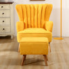 Fabric Upholstered Scallop Shell Wing Back Armchair Fireside Chair and Footstool