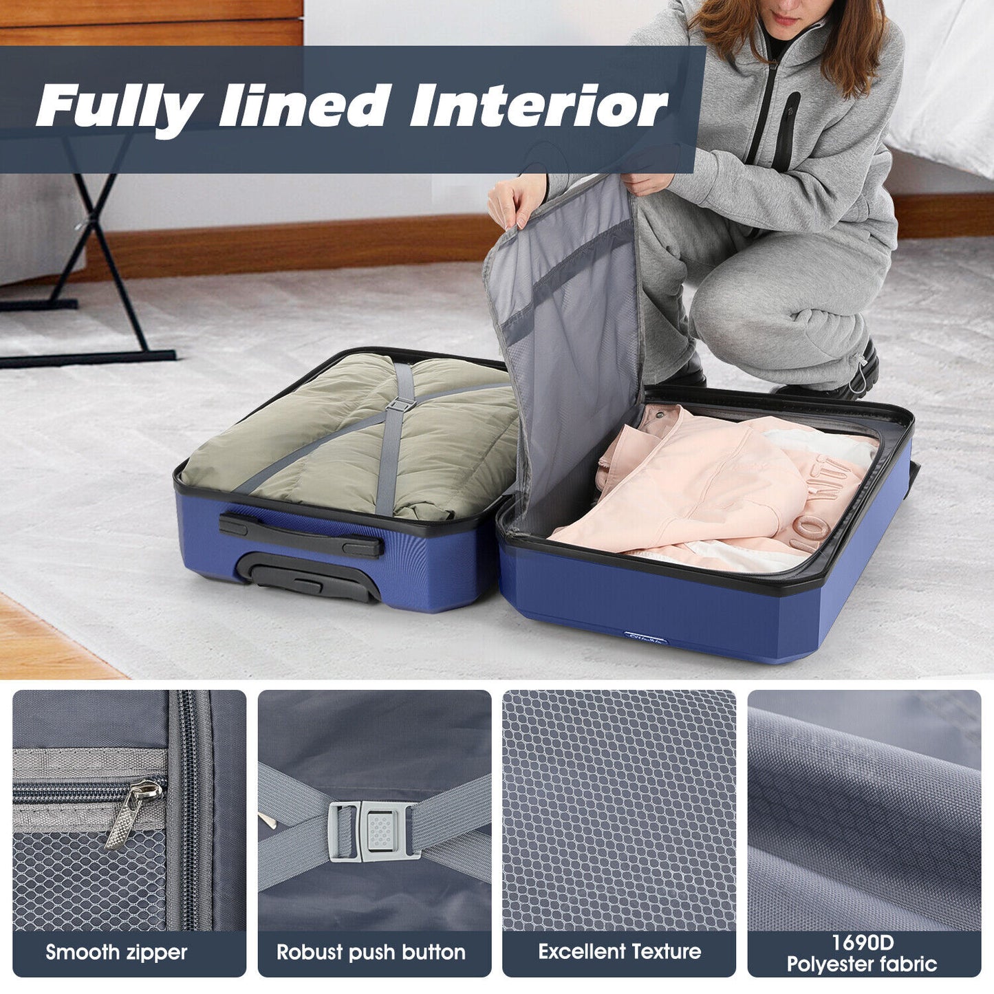 Lightweight Hard Shell ABS 4 Wheels Suitcase Cabin Hand Luggage Travel Case Set
