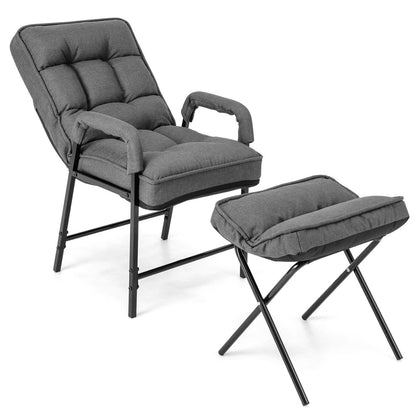 Modern Accent Chair Linen Fabric Arm Chair Upholstered Single Chair w/Ottoman