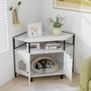 Corner Cat Litter Box Enclosure Cat House Cabinet Hidden Kitten Washroom-White