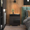 Black Bedside Table with Wireless Charging, USB Charging Station & LED Lights