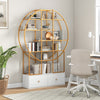 6-Tier Gold Bookshelf 180cm Tall Metal Bookcase with Staggered Shelves