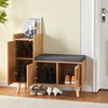 Wooden Shoe Storage Bench with Seat Cushion Cabinet Rack Organizer with 3 Doors