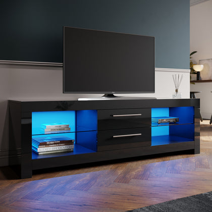 160cm High Gloss Black TV Unit Cabinet Stand with RGB LED Light Storage Drawers