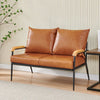 Double Sofa Armchair Faux Leather Back Cushion Metal Frame Leg Oak Armrest Brown