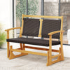 Outdoor Wooden Glider Bench 2-Person Swing Gliding Rocker with Backrest