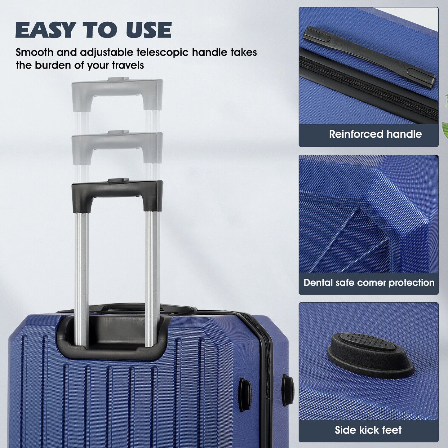 Lightweight Hard Shell ABS 4 Wheels Suitcase Cabin Hand Luggage Travel Case Set