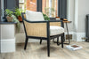 RATTAN ARMCHAIR JAPANDI STYLE SIDE CHAIR WOODEN FRAME BOUCLE SEAT