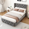 3FT UPHOLSTERED SINGLE BED FRAME WITH VELVET TUFTED HEADBOARD & WING SIDE GREY